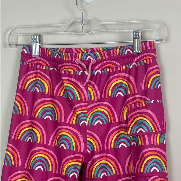 Hatley Pink Rainbow Joggers Kids Sz 8 Rain Pant Pocket Elastic Drawstring Waist - Picture 6 of 8